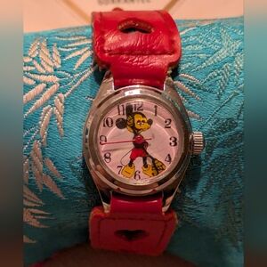 Vintage Disney Collectible Citizen Mickey Mouse Watch Manual Wind  Leather Band